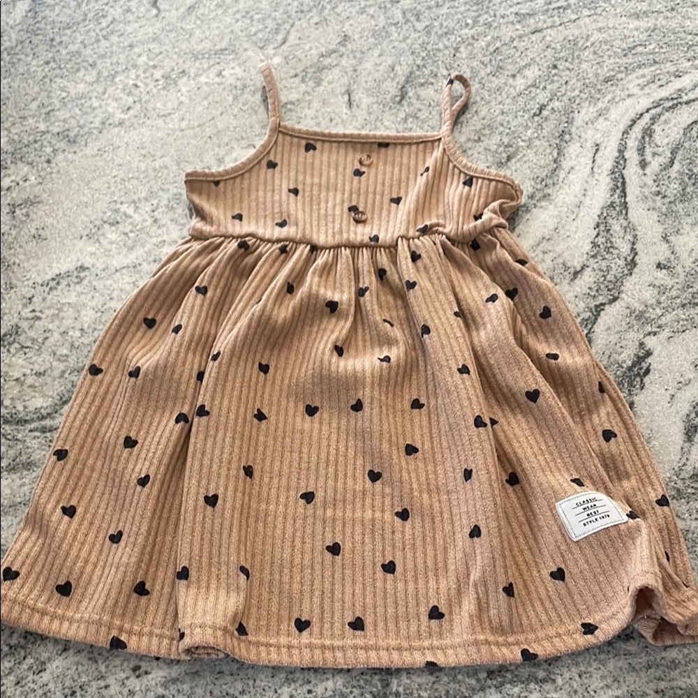 Tan w. Black Heart Print Kids Dress l 5-6Y
